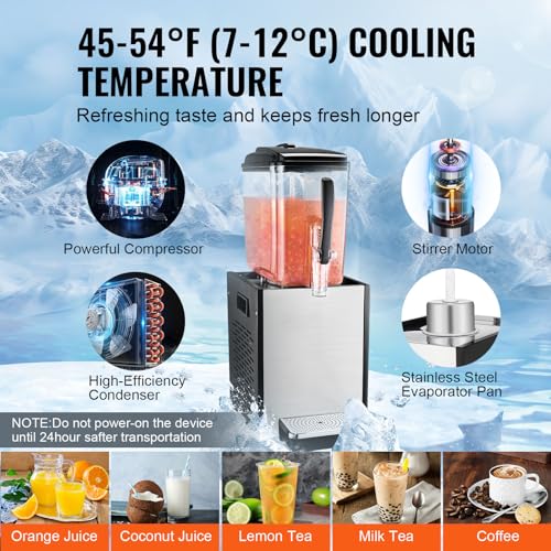 VEVOR Commercial Beverage Dispenser, 12 L / 12.7 QT Juice Dispenser, 246W 304 Stainless Steel Food Grade Ice Tea Drink Mac...