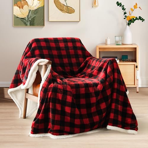 BEAUTEX Christmas Sherpa Fleece Throw Blanket, Super Soft Warm Buffalo Plaid Plush Blankets and Throws, Warm Winter Cozy F...