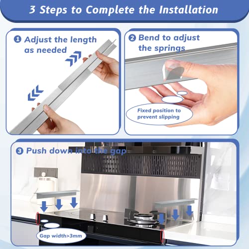 Stove Gap Covers Stainless Steel 2 Packs, 13.8~27.6 Inch Adjustable Heat Resistant Not Sharp Gap Filler, Easy to Clear Sto...
