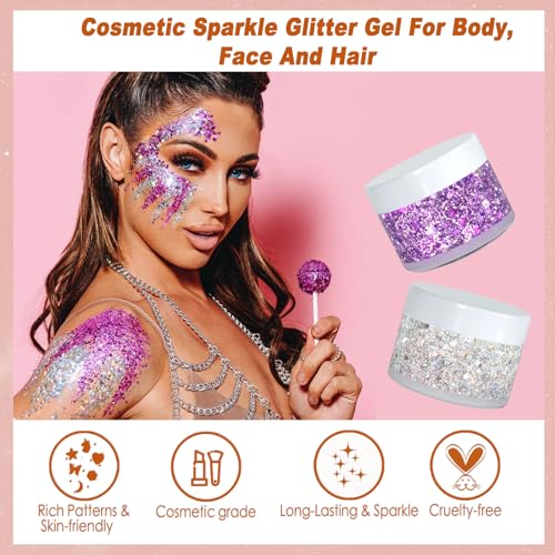 Boko 50ML Body Glitter Gel, Red White Blue 4th of July Chunky Glitter for Face Hair Body Makeup, Patriotic Glitter for USA...