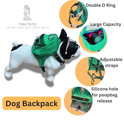 Tailtote Dogs Hiking Backpack Harness Lightweight, Adjustable, and Water-Resistant Pet Poopbag Holder for Outdoor Adventur...