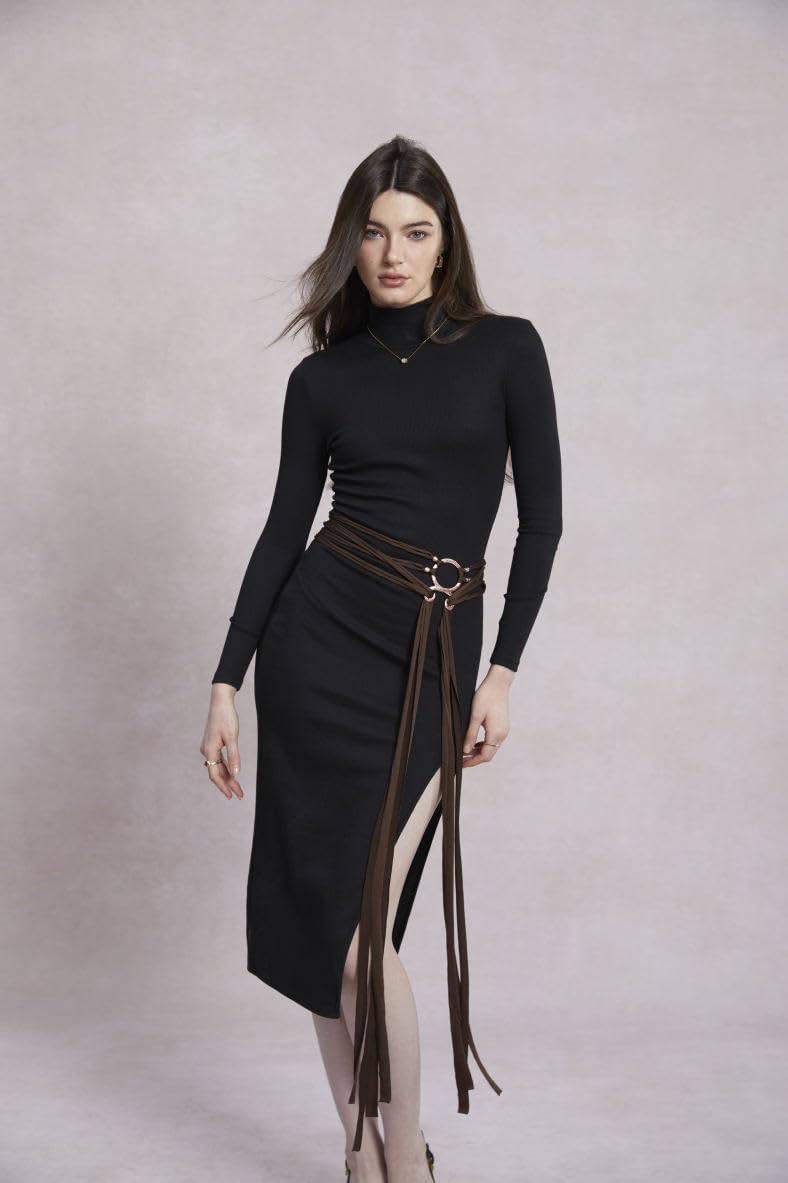 GORGLITTER Women's Viking Belt Long Rope Ring Knotted Belt Leather Waist Belts Brown One-Size