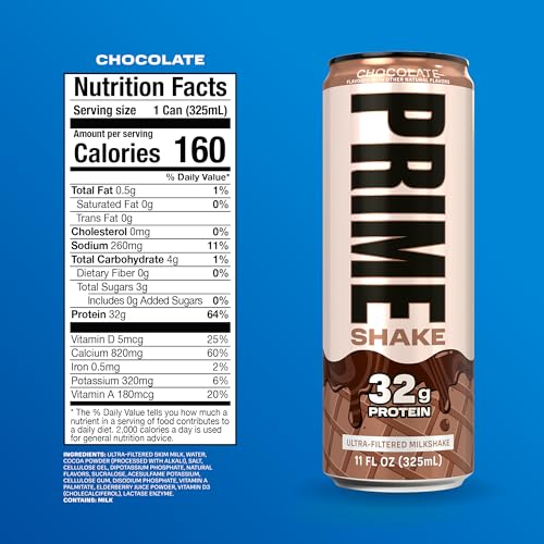 PRIME Protein Shake, Chocolate, 32g Protein for Muscle Support & Recovery, Ultra-Filtered Milk, Lactose Free, Low Sugar, L...