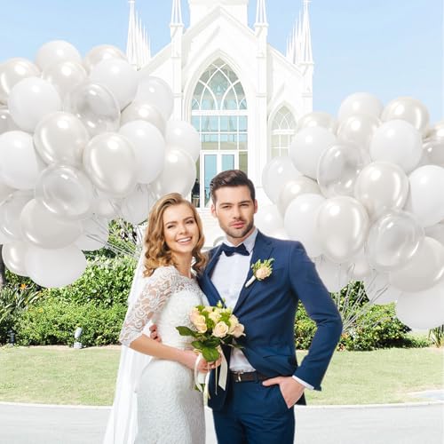 60pcs White Balloons with Clear Pearl White Balloons for Bridal Shower Wedding Bride Bachelorette Engagement Birthday Part...