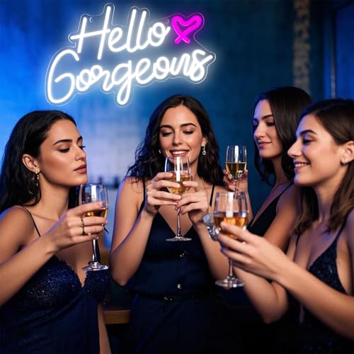 Hello Gorgeous Neon Signs Hello Beautiful LED Neon Lights Dimmable LED Light Sign for Home Wedding Birthday Backdrop Bacel...