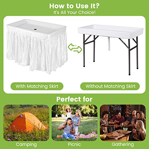 Giantex 4 FT Folding Ice Cooler Table with Drain & Bucket, Removable Skirt, No Assembly, Portable Fill and Chill Table for...