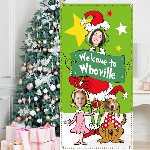 Funny Christmas Backdrop Party Supplies, 6x3 FT Funny Christmas Photo Backdrop, Cartoon Face in Hole Photography Backgroun...
