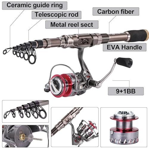 Sougayilang Fishing Rod and Reel Set Carbon Fiber Telescopic Fishing Rod 12+1BB Spinning Reel with Carry Case for Saltwate...