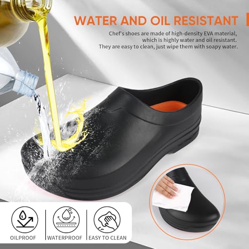 LIPROFE Men's Black Non Slip Work Clogs - Professional Chef, Nurse & Gardener Shoes - Waterproof, Oil Resistant, Comfortab...