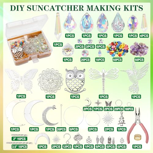 Worgree DIY Suncatcher Kit 460pcs Sun Catchers Making Supplies Art and Crafts for Adults Hanging Prism Sun Catcher with Cr...