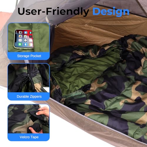 SereneLife 0 Degree Mummy Sleeping Bag – Military-Style, Lightweight & Waterproof for Extreme Cold, Stays Warm in 5–10°F, ...