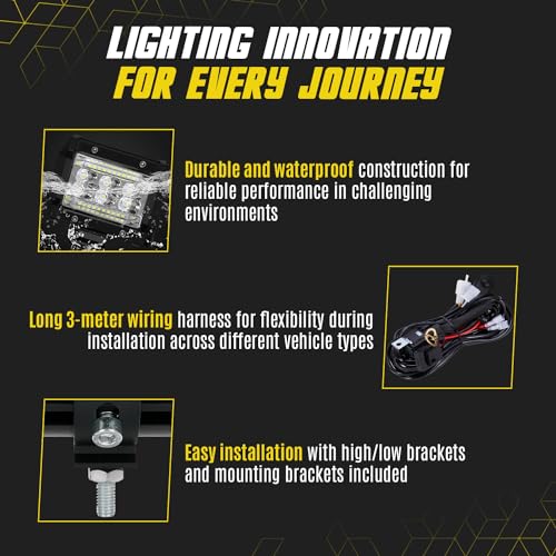 SAN YOUNG LED Light Bar Kits, (2) 20 Inch Slim Light Bars, (4) 4 Inch LED Pods, (2) Wiring Harness, 12V 24V Car Truck ATV ...