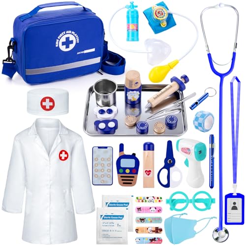 EFO SHM Doctor Kit for Kids, 35 Pcs Kids Doctor Kit for Toddlers 3-5 with Medical Storage Bag & Real Stethoscope, Pretend ...