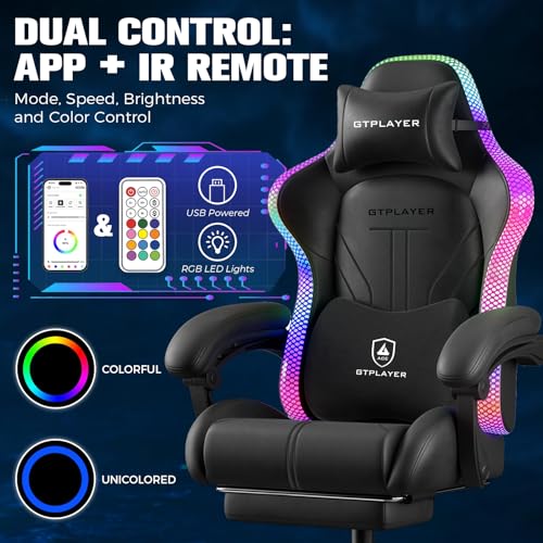 GTPLAYER Gaming Chair, Computer Chair with RGB LED Lights, High Back Ergonomic Chair for Adults with Footrest, Reclining O...