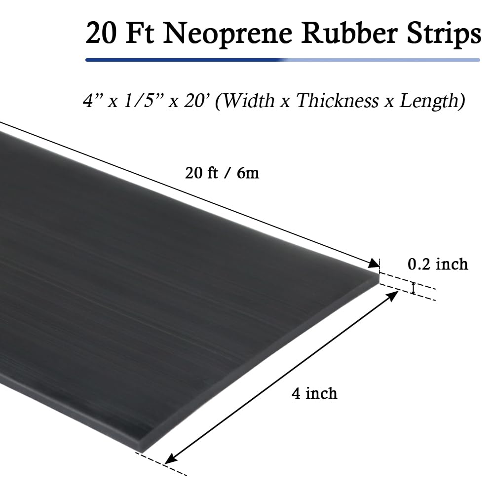 Neoprene Rubber Strips Self Adhesive Solid Rubber Sheets, Rolls & Strips for DIY Gaskets Crafts Pads Seals Warehouse Flooring Neoprene Sheet with Adhesive Backing (4" Wide x 1/5" Thick x 20' Long)