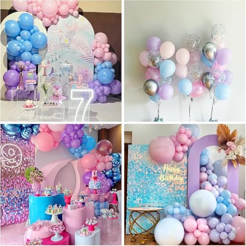 HILAVO Pink Purple Blue Balloon 60Pcs 12 Inch Metallic Pastel Balloon Iridescent Pearl Pink Blue Purple Party Balloons for...
