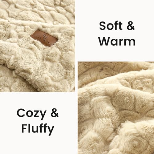 Cozy Bliss Faux Fur Throw Blanket for Couch, Fuzzy Soft Plush Thick Warm Fluffy Reversible Wave Textured Blanket for Sofa ...