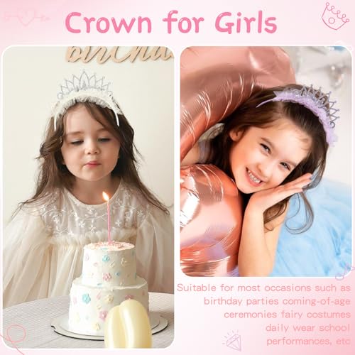 OAOLEER 4 PCS Princess Crown Headbands for Girls, Rhinestone Tulle Hairbands for Girls Toddler Tiara Crown Hair Accessorie...