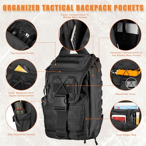 MANETTA Tactical Sling Bag for Men,Large Tactical Shoulder Bag with Bottle Holder, Cross Body Bag Chest EDC Bag For Campin...