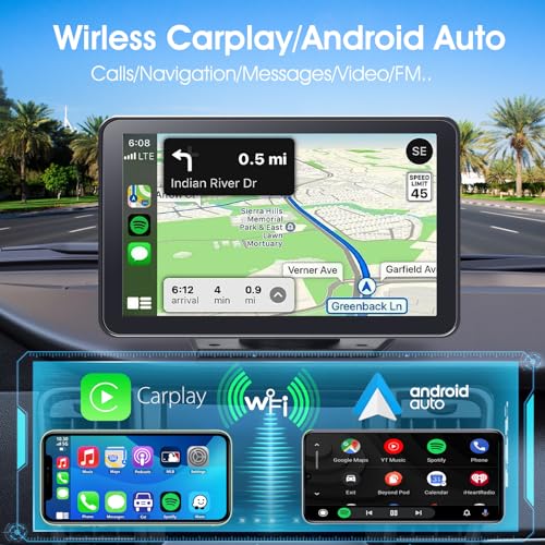 Portable Wireless Carplay Car Stereo, 7" HD Touchscreen for Car with Apple CarPlay & Android Auto with Backup Camera/Mirro...
