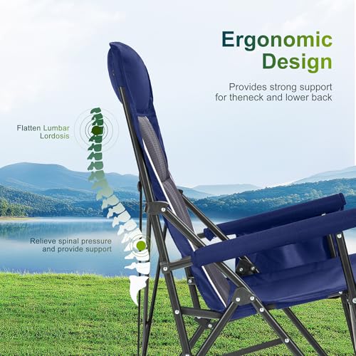 ALPHA CAMP Oversized Folding Camping Chairs High Backrest Heavy Duty Lawn Chairs for Adults Support 500 LBS Portable Camp ...
