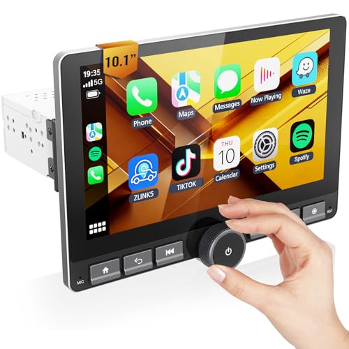 Haudio 10.1" Single Din Android Car Stereo with 360° Rotatable Touch Screen - Android 13, Wireless CarPlay & Android Auto,...