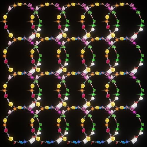 HKZTUY Light Up Flower Crown Headband, Glow in the Dark - for Parties, Weddings, Cosplay Events, and Festive Occasions
