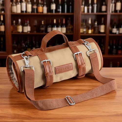 Etens Bartender Travel Kit with Waxed Bag | 22 Piece Bar Set in Roll | Portable Cocktail Tools for Home & Travelling Barte...