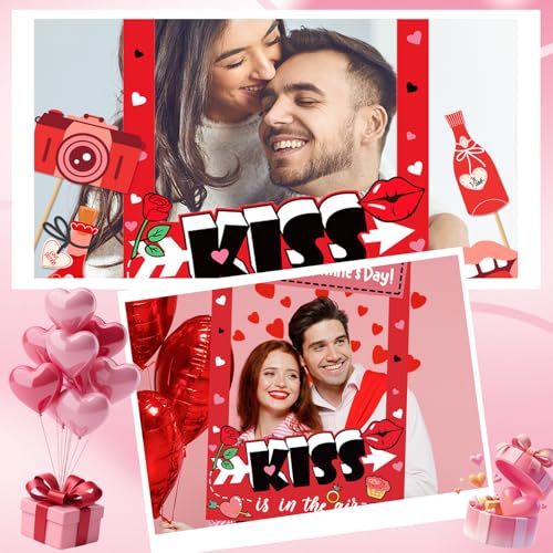 GARBODIY 21PCS Valentine's Day Party Photo Booth Props Kit - Funny Couple Handheld Frame & Selfie Decorations for Romantic...