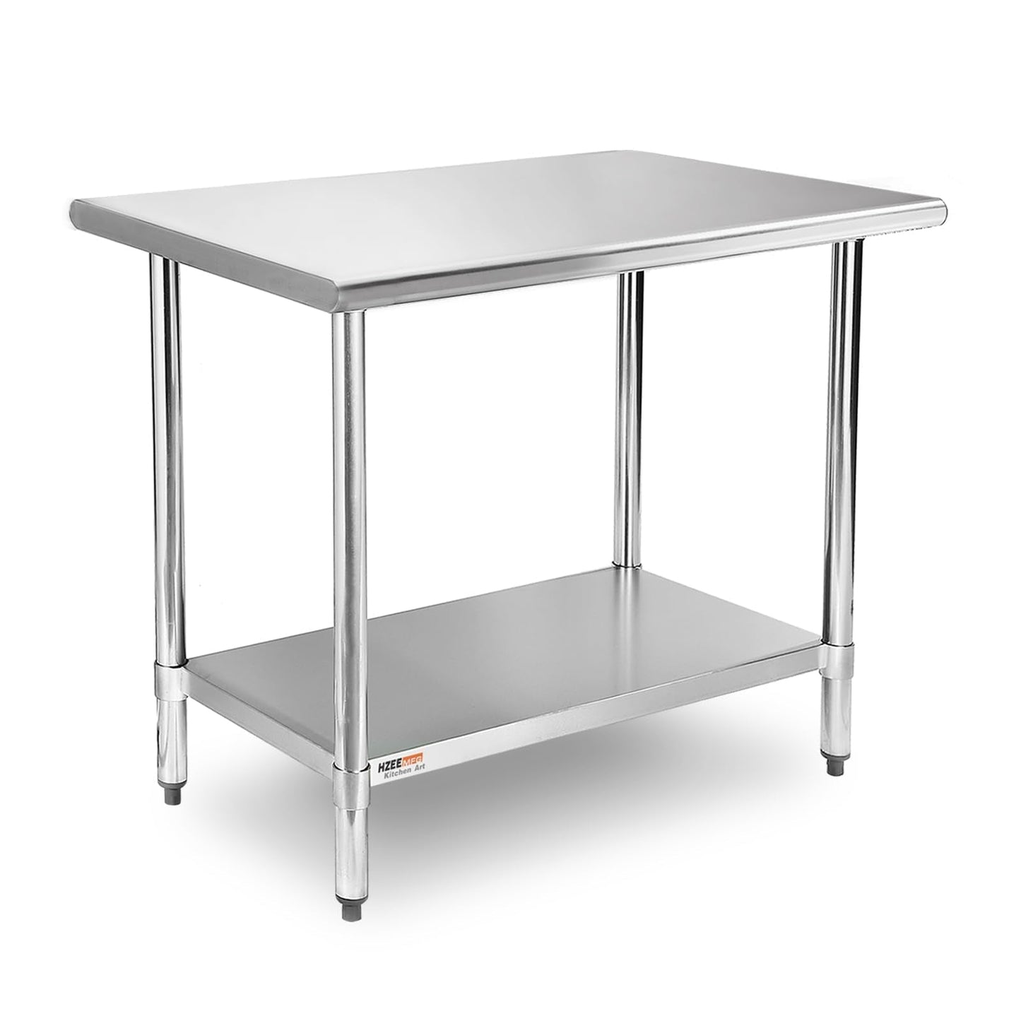 HZEEMFG Stainless Steel Table for Prep & Work 24 x 30 inches, Heavy Duty Metal Table with Adjustable Undershelf for Commercial Kitchen, Restaurant, Home, Hotel, Laundry Room,Garage, Workshops