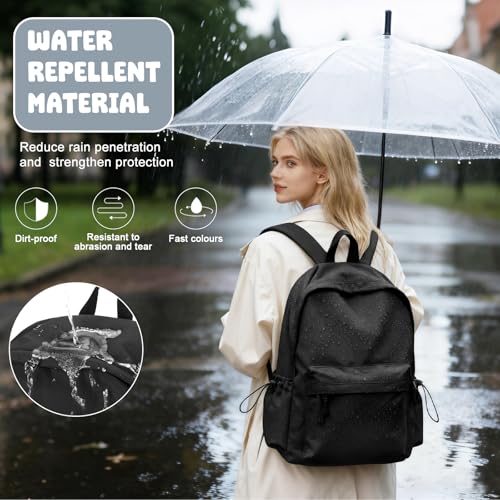 VECAVE School Backpack Black Waterproof Bookbag Casual Lightweight Travel Rucksack Daypack Backpacks for Men Women College...