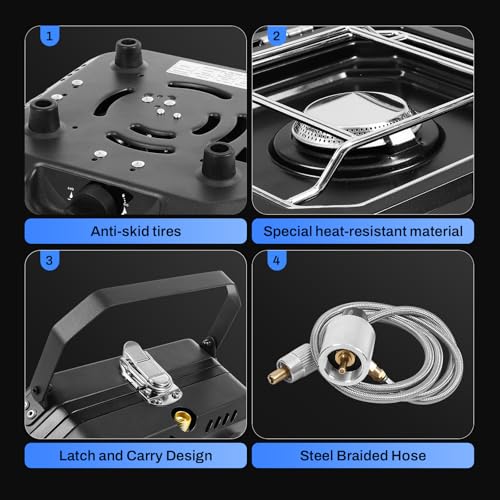 Adjustable 2 Burner Portable Camping Stove Propane (16000 BTU) with Camping Grill and Carrying Bag, Folding Propane Stove,...