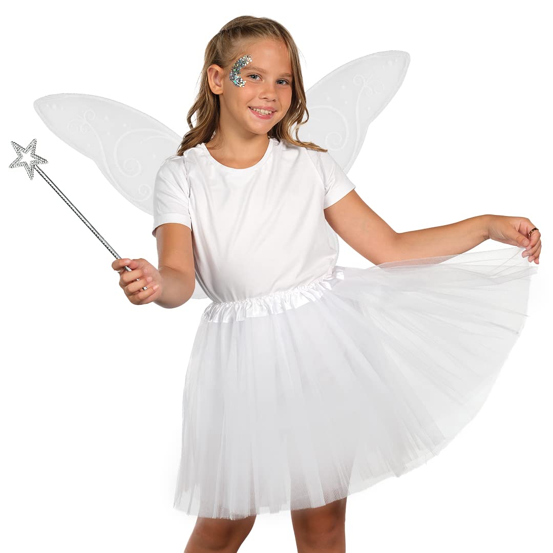Funcredible White Fairy Wings, Fairy Wand and Glitter - Fairy Costume Accessories - Fairy Costume for Women and Girls - Fairy Accessories Cosplay