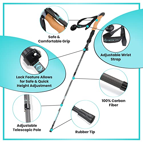A001 Trekking Poles Carbon Fiber, Collapsible Folding Walking Stick, 5-Section Adjustable Telescopic Pole with Cork Grip, ...