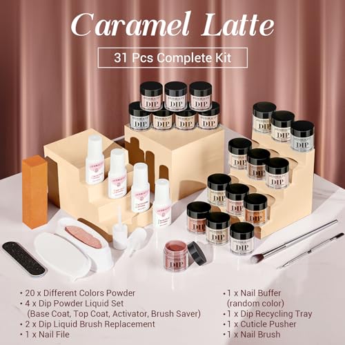 AZUREBEAUTY 31 Pcs Dip Powder Nail Kit 20 Colors Glitter Nude Brown Pink White Gray Dip Powder Liquid Set with Top/Base Co...