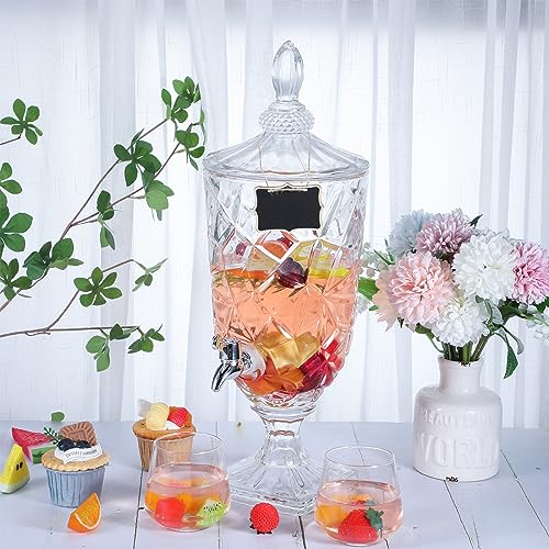 Zhehao 2 Pcs Drink Dispensers for Parties 1.3 Gallon Glass Beverage Dispenser Clear Vintage Crystal Iced Beverage Dispense...