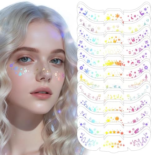 24pcs Glitter Makeup Patches-Holographic-Face Glitter, Sparkle Speckles Patches for Women, Body Temporary Tattoos,Cute Spa...