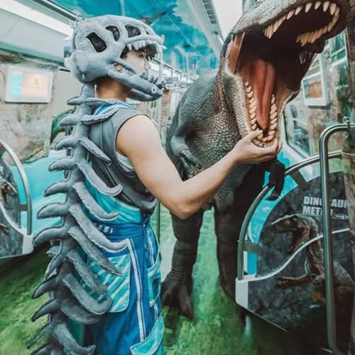 elotugool Dinosaur Skeleton Costume - Realistic 3D Dinosaur Skull Headpiece and Spine Set | Kids Adults Dinosaur Costume Cosplay Photos Props for Halloween/Dress-Up/Cosplay Party