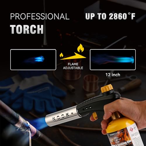 KOOKCOOK Propane Torch Head,Powerful 4-Flame Blow Torch Head Trigger Start Propane Torch with Igniter MAPP Gas Torch Kit G...