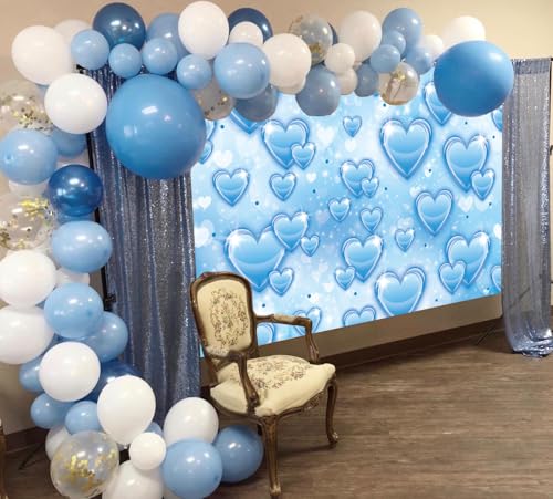 Blue Heart Photo Backdrop 7x5FT 2000s Romantic Valentine's Day Photography Background Sweet Birthday Party Wedding Decorat...