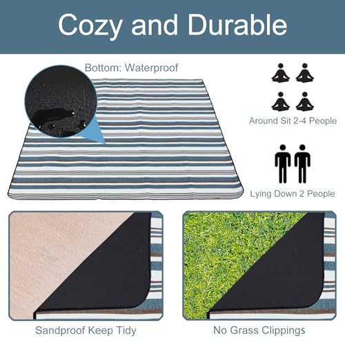 NKTDWO Outdoor Picnic Blanket with Bag, 60'' x 80'' Comfortable Picnic Mat for Should Strap, Foldable Blanket for Park Bea...