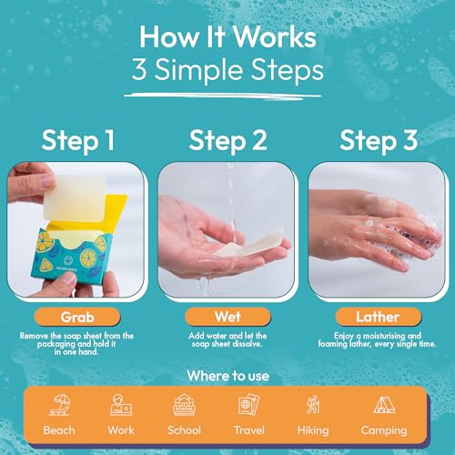 FOMIN - Antibacterial Paper Soap Sheets for Hand Washing - (300 Sheets) Orange, Tea Tree, Lavender Portable Travel Soap Sh...