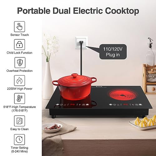 VBGK Single and Double Electric Cooktop, 110V Electric Stove Top with 9 Power Levels, Kids Lock & Timer,LED Touch Control,...