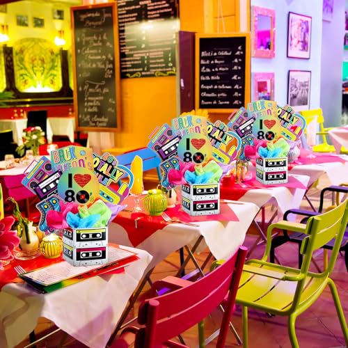 Weekgrat 4 Set 80's Party Table Centerpiece Decorations Include Cassette Tape Bucket Centerpiece Sticks Table Toppers Phot...