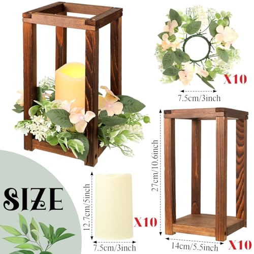 Hushee 30 Pcs Wooden Wedding Lantern Centerpiece Integrated Holders with Candles and Wreaths Rustic Wooden Candle Lantern ...