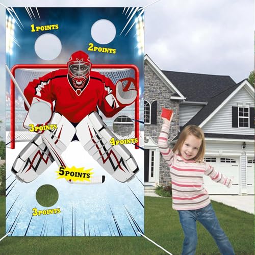 Ice Hockey Toss Games Decorations Banner Backdrop Background Hockey Theme Decor for Indoor Outdoor Hockey Fans Birthday Pa...