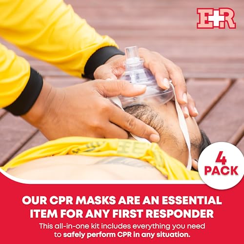 Adult and Infant CPR Mask Combo Kit – 4-Pack – 8 Valves, 4 Gloves, 8 Alcohol Pads – Latex-Free, Portable Pouch for First R...