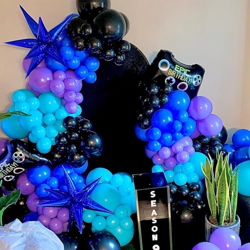Black Purple Blue Balloon, 60 Pcs 12 Inches Metallic Blue Purple Teal Balloons Confetti Balloons for Kids Video Game Party...