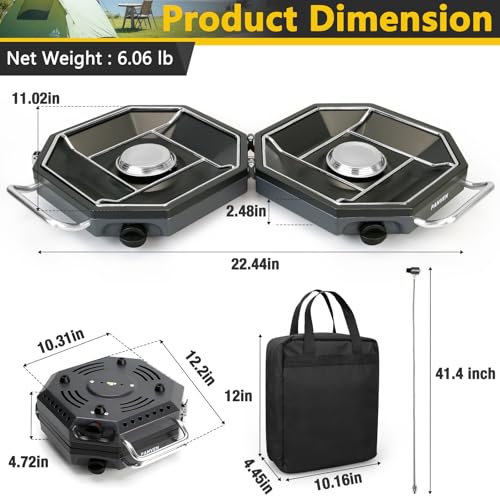 Camping Stove Propane, 2 Burner Camp Stove, 20,000 BTU Propane Camping Stoves, Portable Gas Stove with Windscreen, Storage...