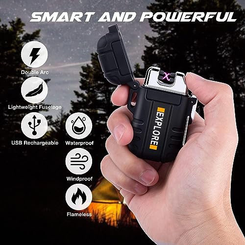LcFun Electric Lighter Windproof Dual Arc USB Rechargeable Flameless Plasma Lighters Waterproof Matches for Camping Hiking...